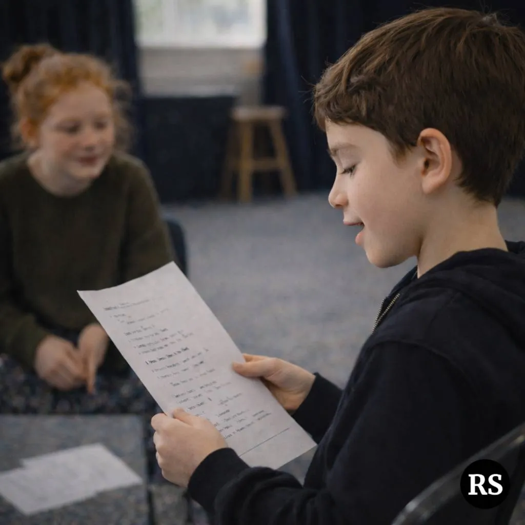 Student reading a script during speech and drama class at Ranges Studio