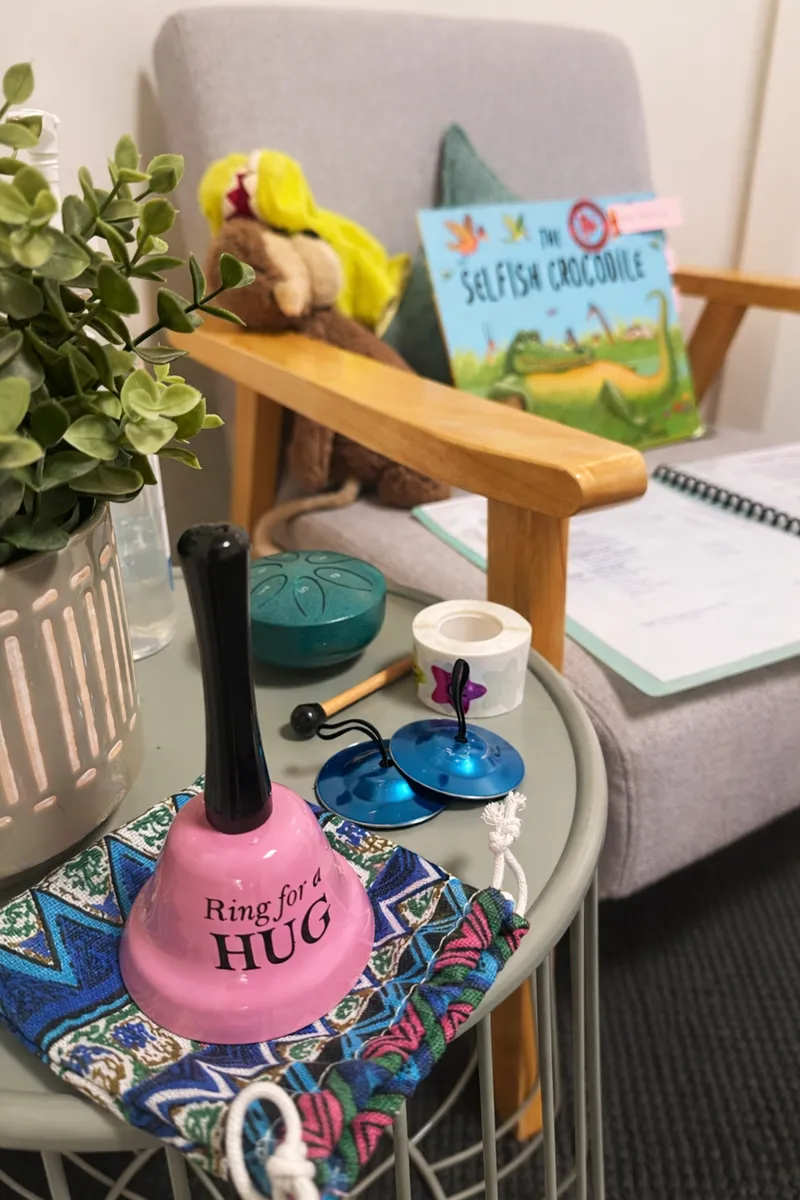 Storybooks and props set up for a Tell and Show session at Ranges Studio