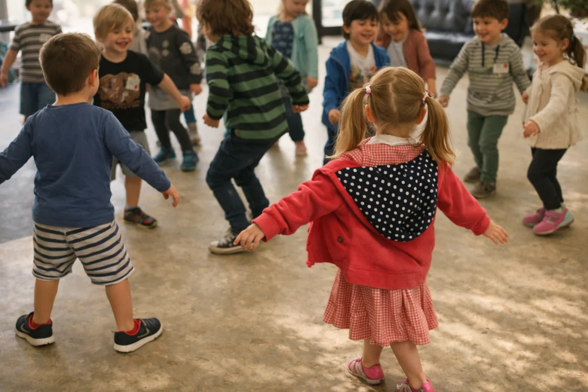 Children clapping and dancing in Tell and Show rhythm activity
